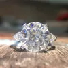 Solitaire Ring bröllopsringar runt förlovningsring 5 till 8 df färglösa lab diamant accent päronstenar 14k vit och rosguld 220829