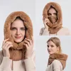 Berets Frauen Gestrickte Kaschmir Pelzigen Kappen Mit Kapuze Kopfbedeckung Schal Für Winter Warme Outdoor Ski Winddicht Hut Dicken Plüsch Flauschige Beanies