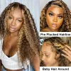 Highlight Wig Deep Curly P4 / 27 Perruque de couleur piano 13x4 Lace Transparent Front Frontal Wigs Wave Natural Hairline Noeuds blanchis 150% Densité