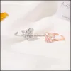 Cluster Rings French Temperament Butterfly Rings Korean Super Flash Crystal Net Red Ring Ins Wind Adjustable Opening Rose Go Vipjewel Dhtp2