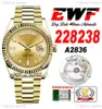 EWF Day Date 228238 A2836 Montre automatique pour homme 40 or jaune cannelé Champagne Baguette cadran diamant Bracelet présidentiel Même carte série Super Edition Puretime 4