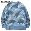 Maglioni da uomo LENSTID Uomo Hip Hop Maglione lavorato a maglia Dinosauro Color Block Streetwear Harajuku Autunno Moda Casual Pullover allentati 220831