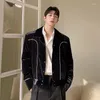 남성용 재킷 2022 한국 패션 어깨 패드 벨벳 재킷 남자 빈티지 세련