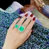 Solitaire Ring Wedding Rings 10 Fine Jewelry Real 9K White Gold AAA Colombian Lab Created Emerald with Gemstone for women 220829