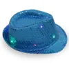 Cappelli jazz a LED lampeggianti Light Up Led Fedora Trilby Paperone Cappelli da ballo Dance Fancy Dance Hip Hop Lamp Luminio Cappello FY3870 SS1118