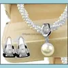 Boucles d'oreilles Collier Beautif Collier De Mariée Et Boucles D'oreilles Plaqué Or À La Main Twisted Cream Pearl Womens Gift Jewelry Sets 2 Sexyhanz Dhhbu