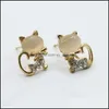 Studörhängen för kvinnor Fashion Rhinestone Sweet Opal Cat Bowknot Channel Stud Drop Delivery 2021 Jewelry Yydhome Dhdpx