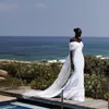 Longue robe de mariée du Nouvel An blanc sur le cou d'épaule Dubaï en dente