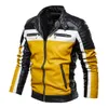 Men's Jackets Men Yellow PU Leather Jacket Patchwork Biker Jackets Casual Zipper Coat Male Motorcycle Jacket Slim Fit Fur Lined Outwear Coat 220831