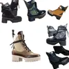 British Style Knight Boots Luxury Mid-Heeled Tjock-klackade Martin Boots Bekv￤ma All-Match Casual Leather Canvas LACE-UP Color-Blocked Round Head