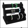 J￳ias Stand Stand Stand preto Veet Bracelet de 3 camadas Rel￳gio Plangel Showcase Showcase T-Bar Storage Colar de armazenamento Organizador Lulubaby Dhm8s