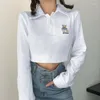 Женские поло в Polos Simple Little Emelcodery Bear Basic Down Down Down Colder с длинным рукавом топ -топ женский хараджуку белые женские рубашки Tops Y2K