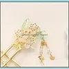 Hairpins Vintage Traditional Flowers Crystal Beads Simated Pearls Long Tassel Hair Stick Hairpins Ancient Chinese Bride Jewelry 1859 Dhsxk