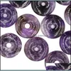 Stone 10Pcs/Lot 20Mm 30Mm 40Mm Natural Amethyst Stone Beads Donuts Shape Loose For Jewelry Making Ring Circle Pendants C3 Drop Deliver Dhguc