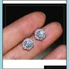 Stud Simple Fashion Jewelry Stunning Real 925 Sterling Sier Round Cut White Topaz Cz Gemstones Party Women Wedding Bridal Stud Earrin Dh1Jq