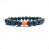 Braccialetti con ciondoli 8Mm Agata Chakra Perline di pietra lavica nera Braccialetti elastici Bracciale diffusore di olio essenziale Roccia vulcanica Mano di perline Dhsre