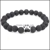 Brins Perlés 10 Couleurs Patte De Chien 8Mm Perles De Pierre De Lave Noire Strand Bracelet Diffuseur D'huile Essentielle Bracelets Empreinte De Roche Volcanique Dhqwf