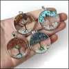 Pendant Necklaces Tree Of Life Pattern Reiki Healing Crystal Pendant Energy Round Edged Broken Stone Quartz Rope Necklac Dhseller2010 Dhlcd