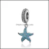 Charms Blue Cz Fl Pave Setting Cute Starfish Dangle Charm Pendant Fit Pandora Bracelet 100% Genuine 925 Sterling Sier 65 W2 Lulubaby Dhy7N