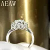 Solitaire Ring Trouwringen AEAW 2 ct 8 mm Ronde Cut DF Kleur Verlovingsdiamant Halo Echt 14K 585 Witgoud 220829