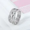 Linhas polidas espumantes Conjunto de anel Mulheres Mens 925 Jóias de casamento de prata esterlina para Pandora Rose Gold noivado Rings com caixa original