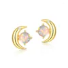 Stud Earrings ALLNOEL Solid 925 Sterling Silver For Women Crescent Moon Artificial Opal Plated Gold Cute Gifts Fine Jewelry