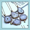 Pendant Necklaces Inspired Jewelry Sunflower Grainy Natural Druzy Pendant Handmade Gold Plating Necklaces For Women Drop Dhseller2010 Dhuh9