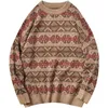 Мужские свитеры зимние винтажные мужчины японская мода свободные вязаные пуловки хип -хоп хараджуку геометрические узоры уличная одежда 220831