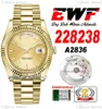 EWF Day Date 228238 A2836 Automatic Mens Watch 40mm Yellow Gold Fluted Bezel Champagne Stick Dial Presidential Bracelet Same Serial Card Super Edition Puretime A1