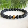 MG1561 Strand Hommes Noir Onyx Diffuseur Bracelet 8 MM Tiger Eye Rock Lava Stone Bracelet Hommes Perlé Pierres Précieuses Energy Bracelets