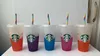 Starbucks 24oz/710 ml Plastic mokken Tumbler Geschenkdeksel Herkeuraal helder drinkplatige bodemstro kleurverandering Flash Black Cup