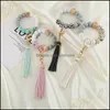 Keychains Party Favor Sile Bead Bracelet Key Ring Anti Loss Wood Women Tassel Keys Chain 9 Style 2250 T2 Drop Delivery 2021 Fashion A Dhsme