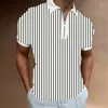 Polo da uomo a righe sfumate 3D con stampa integrale Camicia con cerniera Manica corta Streetwear Vocazione Sport Casual Uomo Taglie forti