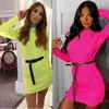 Sıradan Elbiseler Bkld Kış Moda Kadın Neon Renk Uzun kollu O-Neck Gece Kulübü Elbise 2022 Sonbahar Seksi İnce Yüzük Örme Mini Sweater