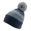 Berets Unisex Winter Ribbed Knit Beanie Hat With Detachable Fluffy Pom Gradient Tie-Dye Printed Cuffed Skull Ear Warmer