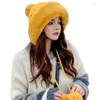 Berets Frauen Winter Warm Verdicken Plüsch Zopfmuster Bomber Hut Einfarbig Niedlichen Pompom Winddicht Schnee Ski Earflap Trapper Cap