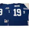 Vintage Indianapolis #19 Johnny Unitas Jersey Colt Cheap Blue White Johnny Unitas Long Sleeve Adult Stitched Football Jerseys Shirts