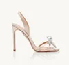 Embellished Sandals Women Sandal brand high heels Aquazzur Babe sandals 105mm slingback sexy heeled with crystal bow open toe nappa leather