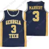 Georgia Tech Yellow Jackets كرة السلة Jersey NCAA College Stephon Marbury Size S-3XL جميع الشباب المخيطين البحرية