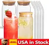 Garrafas de ￡gua dos EUA sublima￧￣o de 16 on￧as de copos de vidro com tampa de bambu reutiliz￡vel caneca de palha Soda pode beber 831