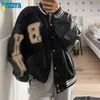 Kadın Ceketleri Büyük Boy Ceketler Varsity Ceket Beyzbol Bombacı Ceket Kadın Hip Hop Harajuku Kemik Mektubu Patchwork Deri Ceket Kolej T220830