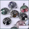 Anhänger Halsketten Naturstein Hohler Baum des Lebens Anhänger Rosa Tigerauge Heilkristall Charms Rosenquarz Für Halskette Schmuck M Dhlru