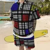 Artilhas masculinas Marca de lazer de moda masculino Camisa de verão shorts de 2 peças Conjunto de peças high street retro harajuku streetwear retchwork xadrez xadrez