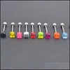 Navel Bell Button Rings Stainless Steel Dice Colorf Tongue/Nipple Rings Bars Body Piercing Jewelry Shippment 14Gx19Mm 145 Mjfashion Dhgw6
