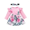 Conjuntos de roupas de 0 a 18m de roupas florais para meninas de manga comprida de manga longa saias de cinto com faixa de cabeça 3pcs Spring infantil ternos infantis