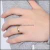 Wedding Rings Wedding Rings 4Mm Gold-Color Band Ring For Women Quality Stainless Steel Engagement 3601 Q2 Drop Delivery 2021 Jewelry B Dhrav