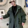 Jackets masculinos M-3xl Trenchcoat Long Zipper lapeadas casuais Sleeve Windbreaker Capuz de rua coreano Overs Coat L220830