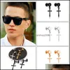 Étalon titanium sier boucles d'oreilles pour hommes Clip anneau d'oreille Pas allergique Cross exagéré Personnalité fausse bouchons barbell Hip Hop 658 Q2 Drop Dhtaq