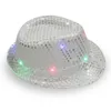 Cappelli jazz a LED lampeggianti Light Up Led Fedora Trilby Paperone Cappelli da ballo Dance Fancy Dance Hip Hop Lamp Luminio Cappello FY3870 SS1118