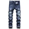 2022 Autumn Casual Men's Plaid Jeans Fashion Slim Blue Denim Pants Contrasting Color Design Cotton Stretch Trousers Pantalone274R